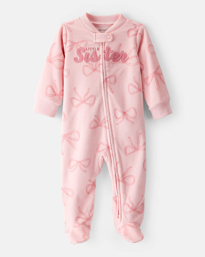 Baby Girl Bow Print Loose Fit Long-Sleeve Sleeper - Pink, image 1 of 4 slides