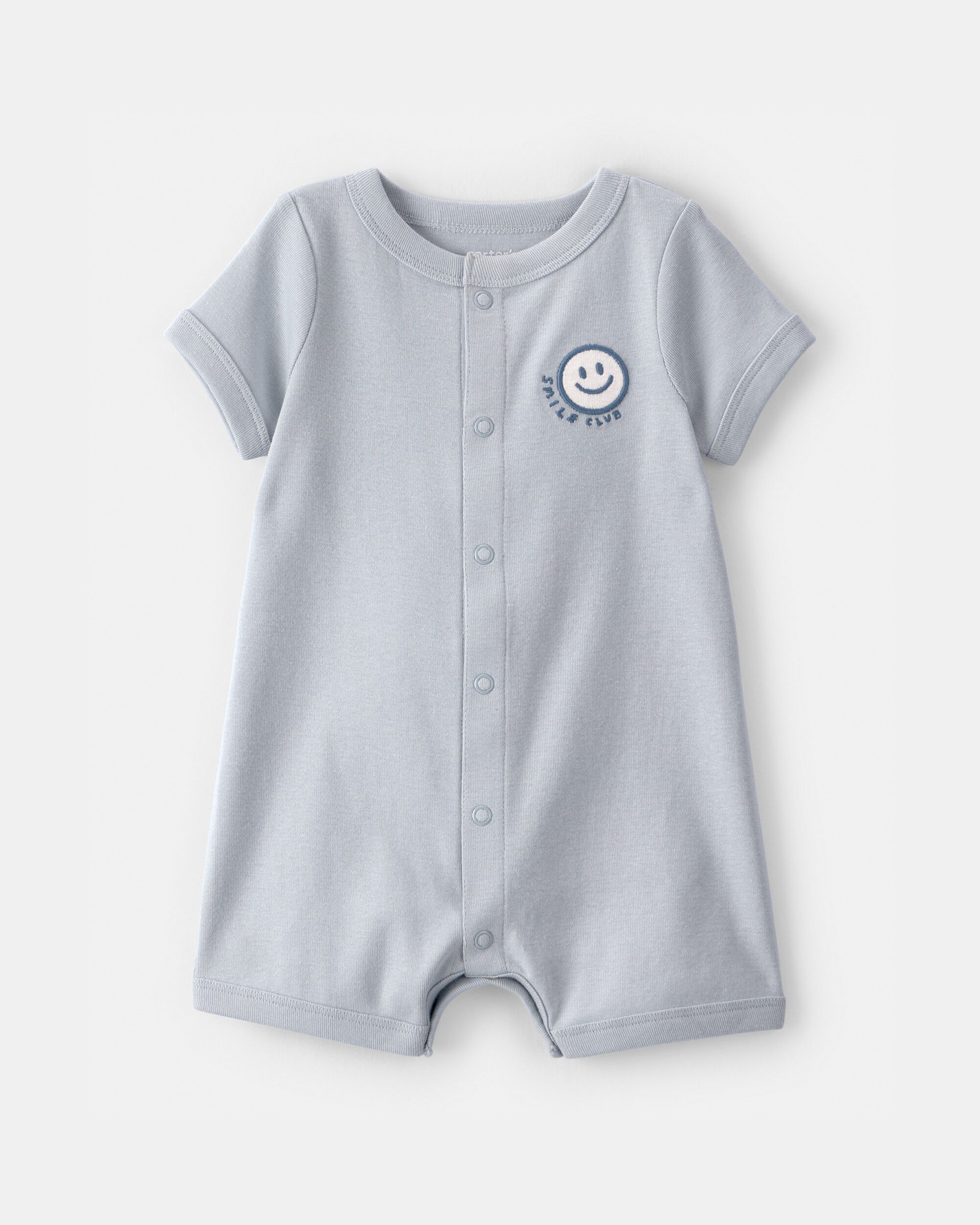 Baby Smile Club' Short-Sleeve Romper - Blue | Carter's Oshkosh Canada