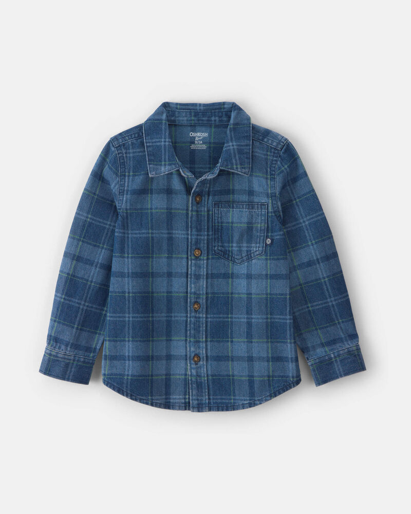 Toddler Boy Plaid Denim Button-Down Shirt - Dark Wash, image 1 of 3 slides