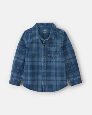Toddler Boy Plaid Denim Button-Down Shirt - Dark Wash, 