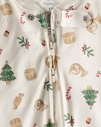 Baby Holiday Print PurelySoft Long-Sleeve Snug Fit 1-Piece pyjamas - White, 
