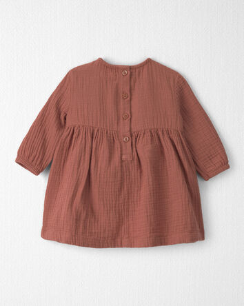 Baby Girl Organic Cotton Embroidered Gauze Dress, 