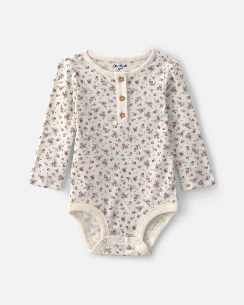 B&eacute;b&eacute; fille - Cache-couche manches longues &agrave; motif floral - Ivoire, image 1 sur 2 diapositives