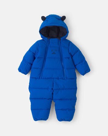 Baby Boy Solid 1 Piece  Puffer Snowsuit- Royal Blue, 