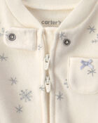 Baby Girl Snowflake Fleece 2-Way Zip Sleep & Play Pyjamas - Cream, image 3 of 5 slides