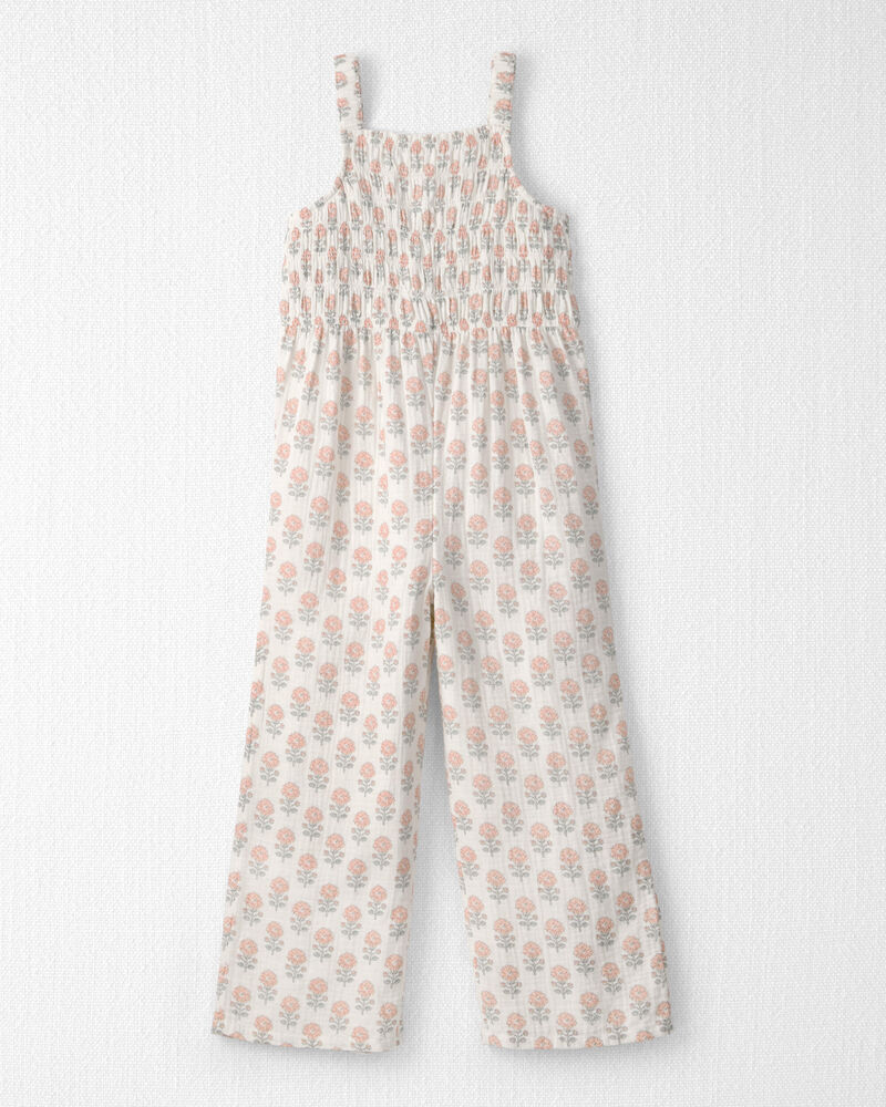 Girls Organic Cotton Gauze Jumpsuit in Rosebud Petal Print, image 1 of 4 slides