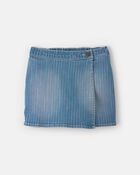 Girls Rainbow Stripe Denim Wrap Skort - Medium Wash, image 1 of 5 slides