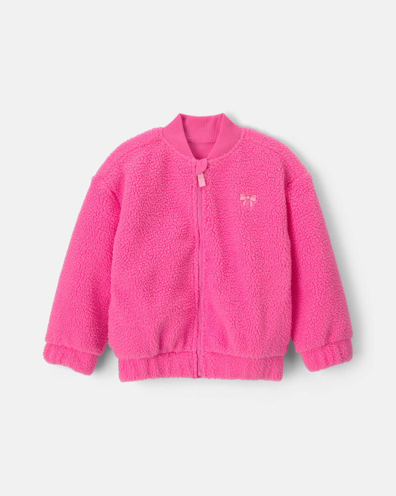 Toddler Girl Bow Teddy Microfleece Zip-Up Jacket - Pink, image 1 of 3 slides