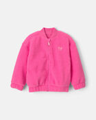 Toddler Girl Bow Teddy Microfleece Zip-Up Jacket - Pink, image 1 of 3 slides