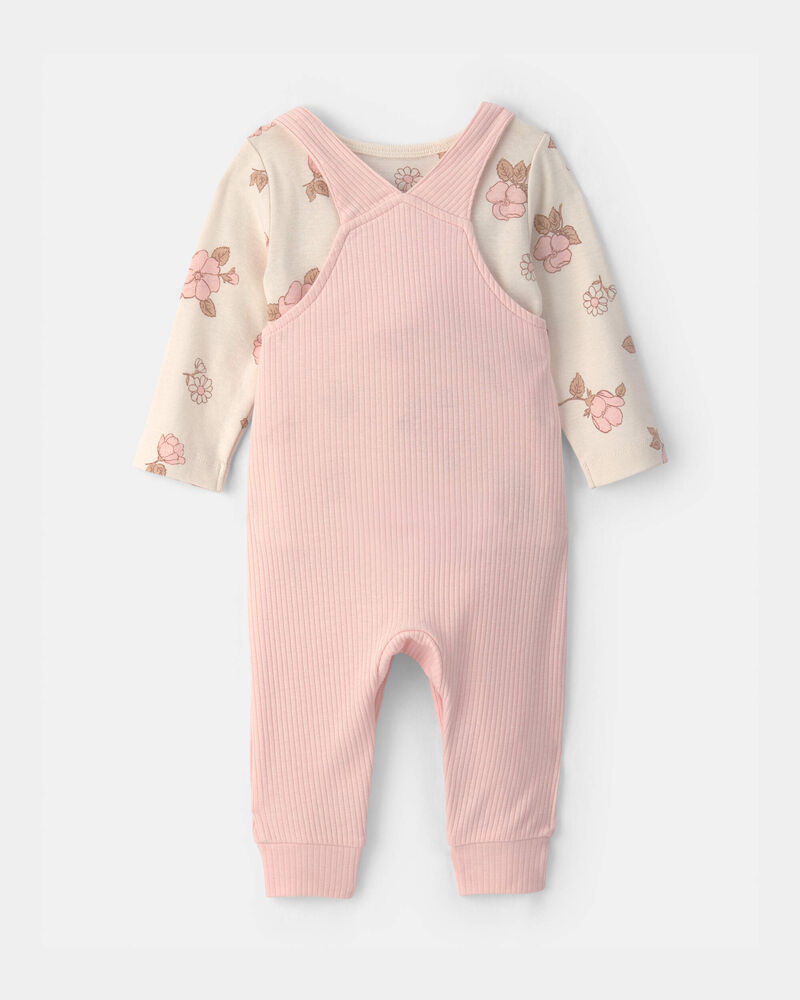 Baby Girl 2-Piece Floral Overall Set - Pink/Ivory, image 2 of 6 slides
