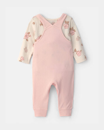 Baby Girl 2-Piece Floral Overall Set - Pink/Ivory, 