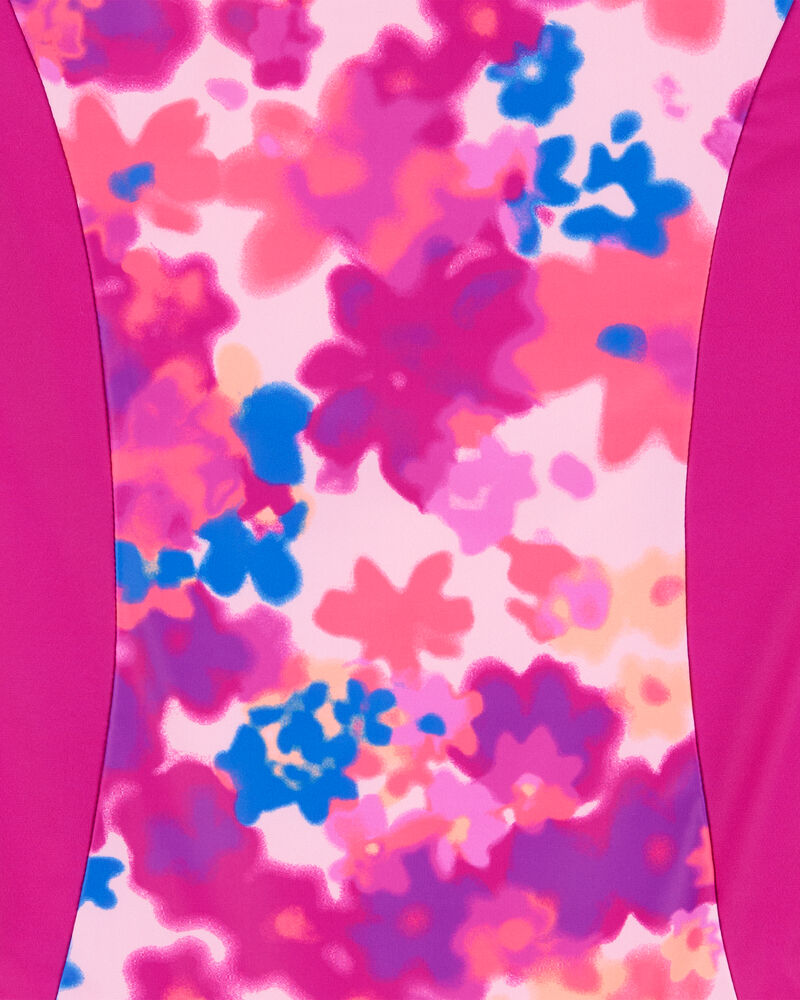 Kid 1-Piece Floral Print Long-Sleeve Rashguard Swimsuit - Pink, image 3 of 4 slides