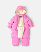 Baby Girl 1 Piece  Puffer Snowsuit- Pink, image 2 of 3 slides