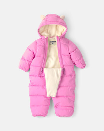 Baby Girl 1 Piece  Puffer Snowsuit- Pink, 