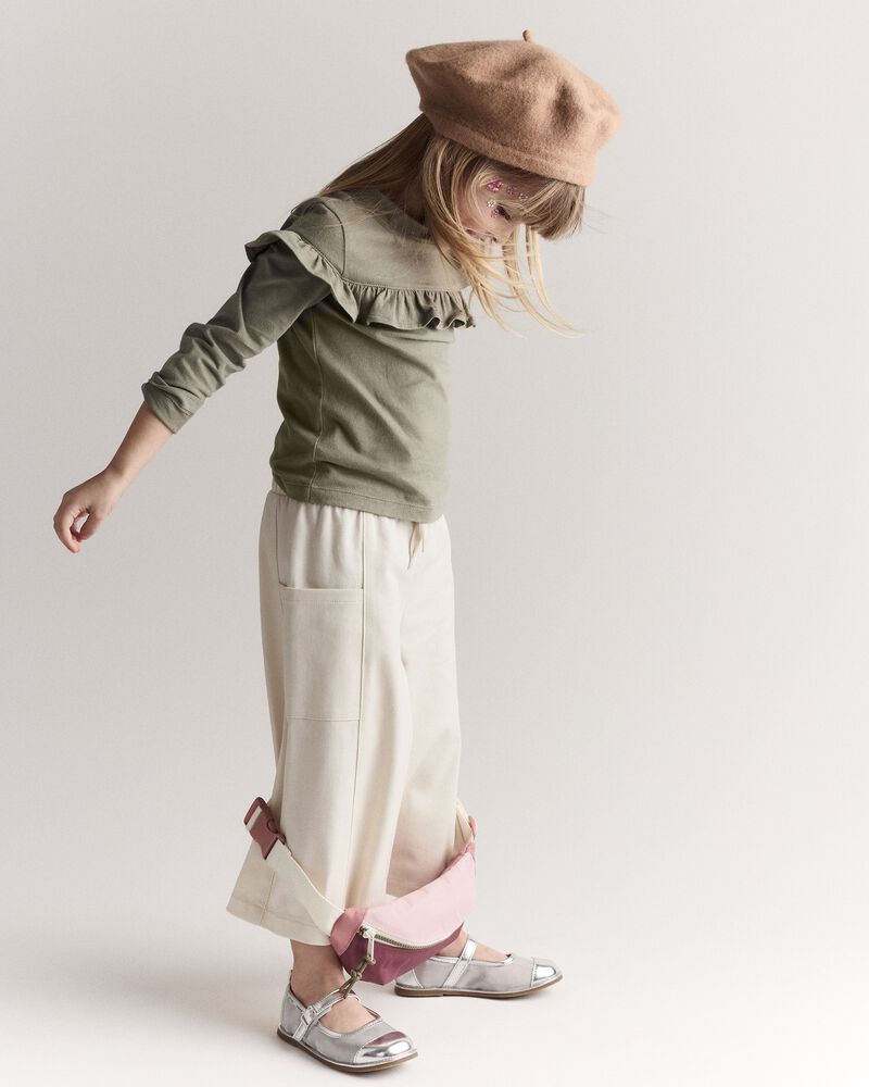 Toddler Girl Mock Neck Ruffle Top - Olive, image 5 of 7 slides