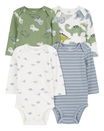 Baby 4-Pack Long-Sleeve Dinosaur Bodysuits, 