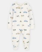 Baby Boy Car Print 2-Way Zip PurelySoft Sleeper Pyjamas - Ivory, image 1 of 6 slides