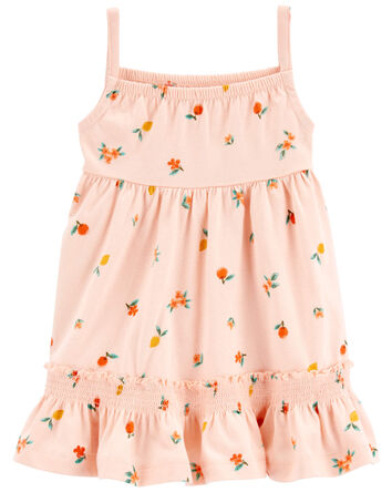 Peach Sleeveless Cotton Dress, 