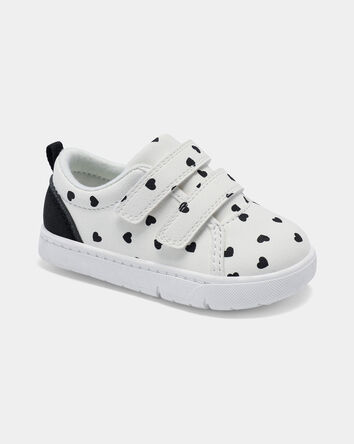 Baby Girl Heart Print Every Step&reg; First Walker Casual Shoes - White/Black, 