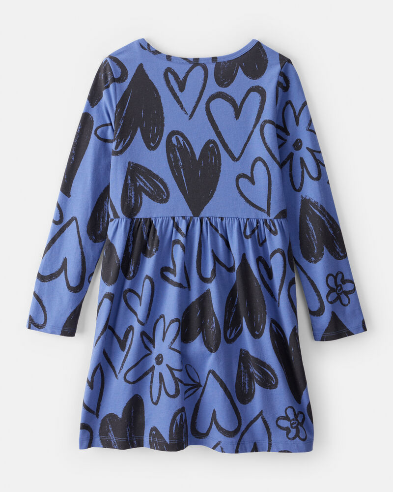 Girls Heart Long-Sleeve Dress - Blue, image 2 of 4 slides