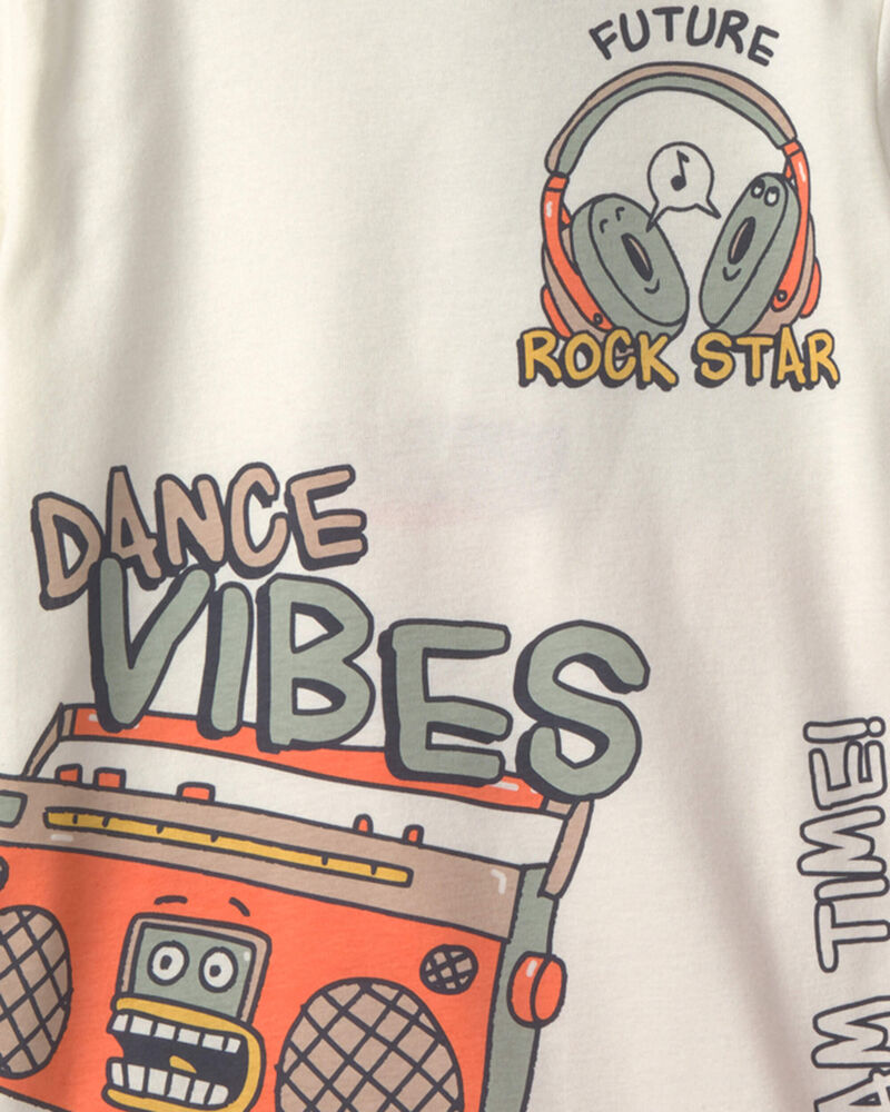 Boys Dance Vibes' 100% Cotton 4-Piece Pyjama Set - Ivory/Orange, image 2 of 4 slides