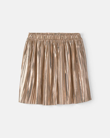 Girls Pleated Metallic Skirt - Gold, 