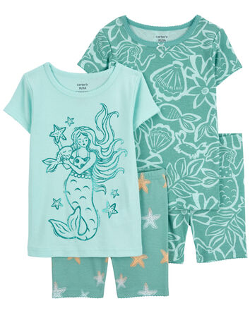 4-Piece Mermaid 100% Snug Fit Cotton Pyjamas, 