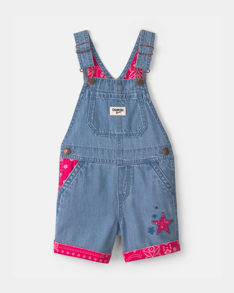 Toddler Girl Bandana Denim Shortall - Blue/Red, image 1 of 4 slides