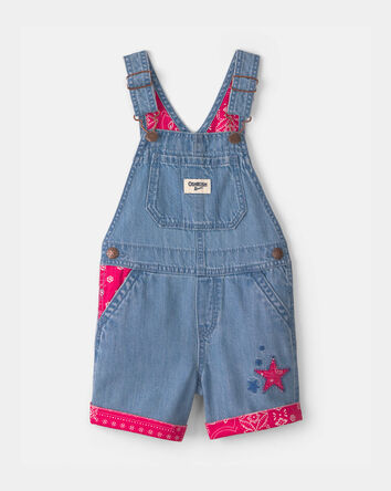 Toddler Girl Bandana Denim Shortall - Blue/Red, 