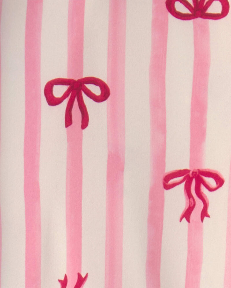 Girls Bow Print Relaxed Fit Pyjama Set - Pink, image 3 of 5 slides