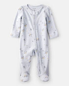 Baby Girl Unicorn Star Print 100% Cotton Long-Sleeve 2-Way Zip Sleeper - Blue, image 1 of 4 slides