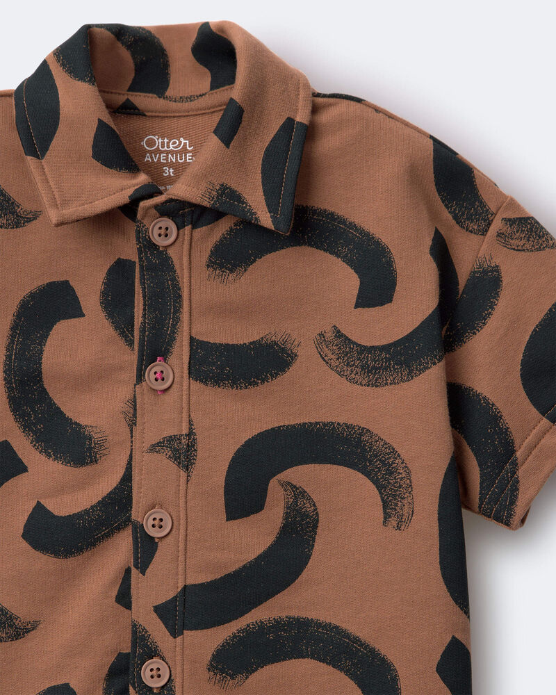Toddler Boy Button-Down Short-Sleeve Shirt in Abstract Print - Brown, image 5 of 5 slides