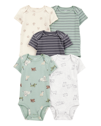 Baby 5-Pack Dog Short-Sleeve Cotton Bodysuits, 