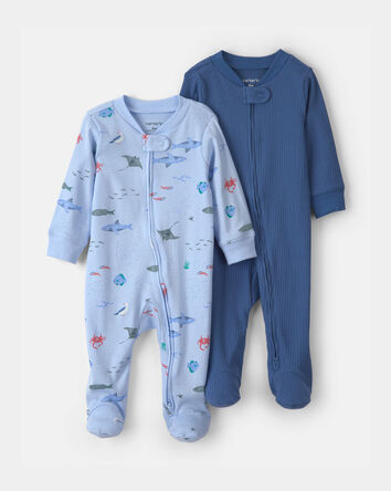 Baby Boy 2-Pack 2-Way Zip Sleepers Solid Sea Creature - Blue, 