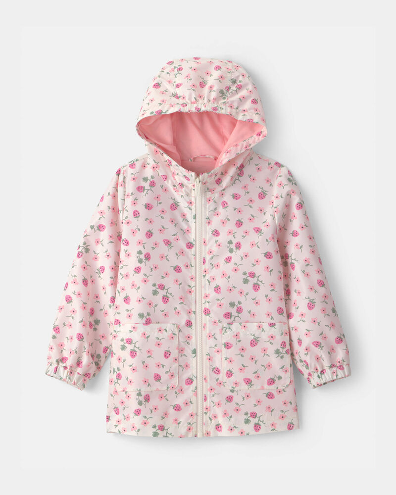 Toddler Girl Strawberry Floral Raincoat , image 1 of 3 slides
