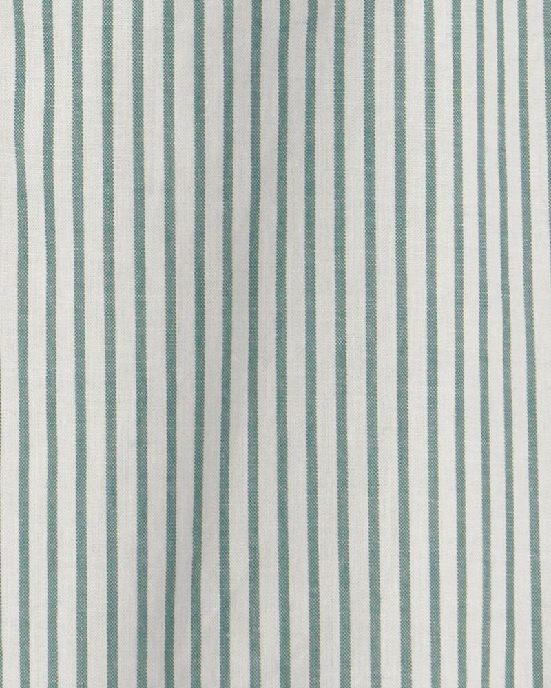 Baby Boy Collared Stripe Short-Sleeve Romper - Green/White, image 2 of 3 slides