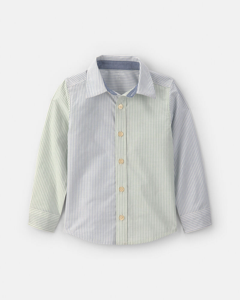 Toddler Boy Poplin Button-Down Shirt- Green/Blue, image 1 of 3 slides