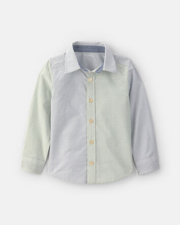 Toddler Boy Poplin Button-Down Shirt- Green/Blue, 