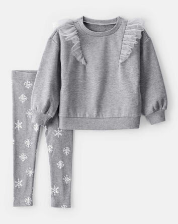 Toddler Girl 2-Piece Snowflake Print Long-Sleeve Tee & Pant Set, 