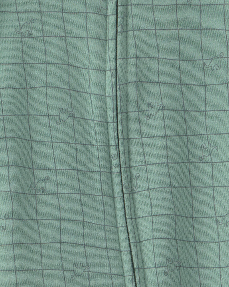 Baby Boy Dinosaur 100% Cotton 2-Way Zip Sleeper - Green, image 3 of 4 slides