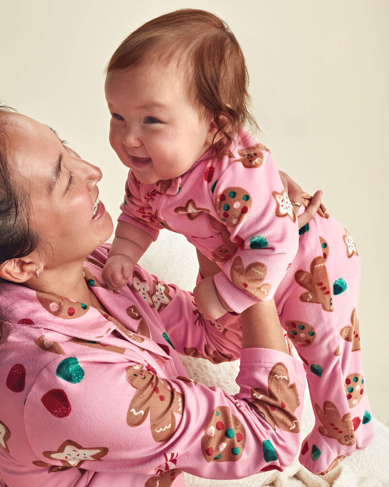 Baby Girl 1-Piece Christmas Gingerbread 2-Way Zip DreamPlush Snug Fit Footed Pyjama - Pink, image 3 of 7 slides