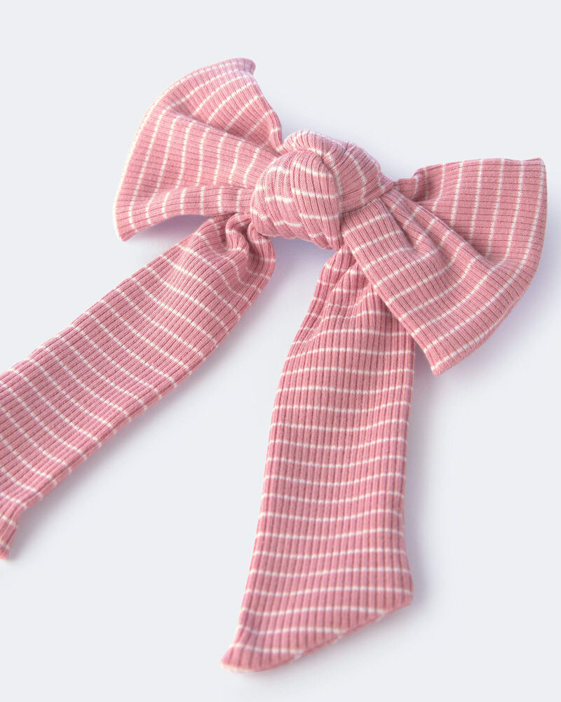 Toddler Girl Bow Hair Clip in Stripes - Light Pink, image 3 of 3 slides
