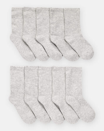 Kid 10-Pack Crew Socks - Grey, 
