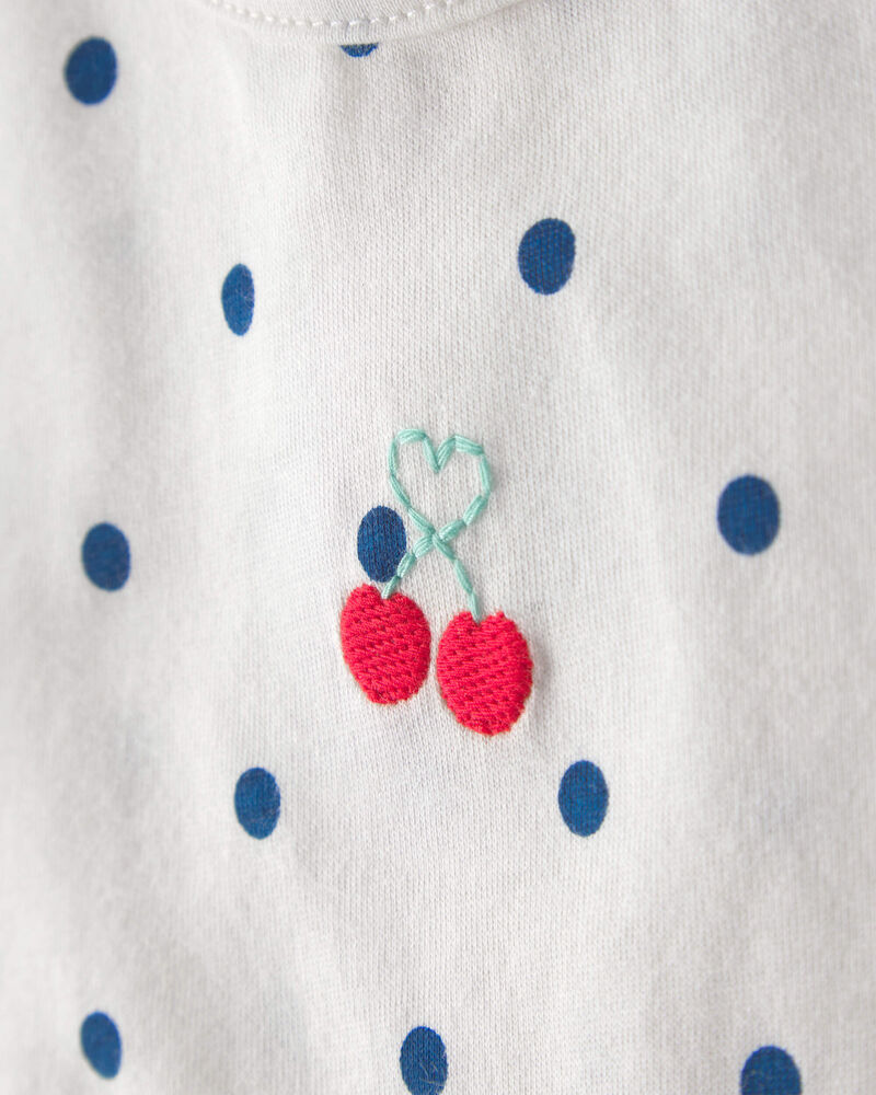 B&eacute;b&eacute; fille - Ensemble 2 pi&egrave;ces cache-couche &agrave; manches courtes et short, pois et cerises - Blanc/Bleu, image 2 sur 4 diapositives