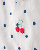 B&eacute;b&eacute; fille - Ensemble 2 pi&egrave;ces cache-couche &agrave; manches courtes et short, pois et cerises - Blanc/Bleu, image 2 sur 4 diapositives