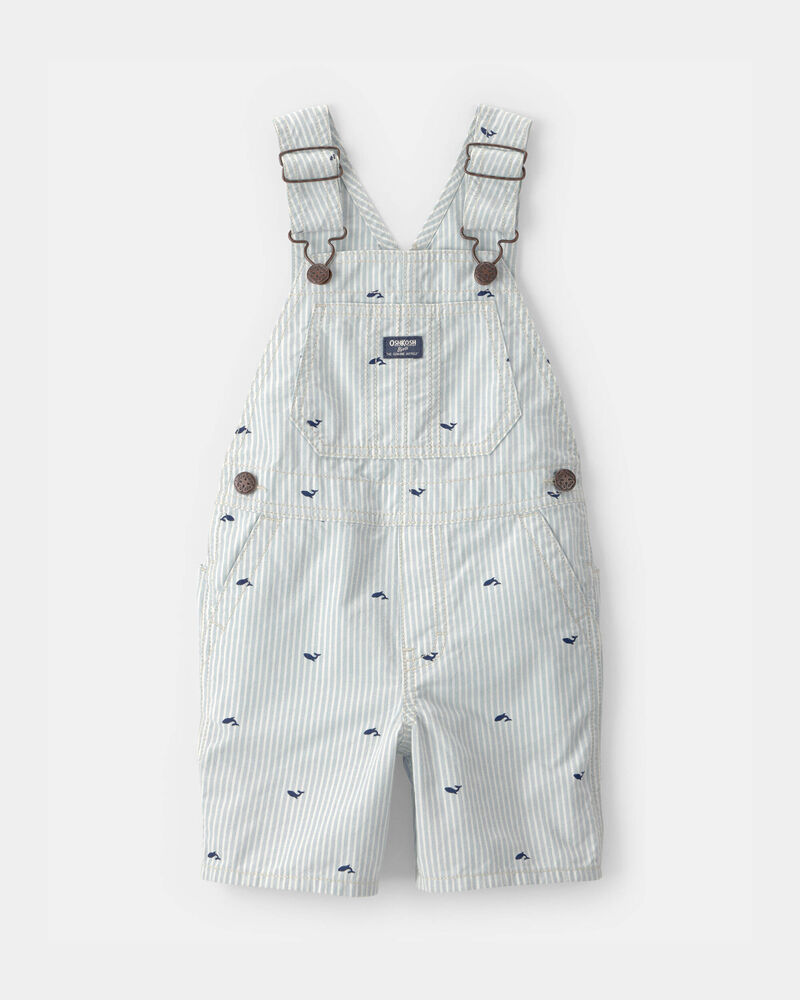 Toddler Boy Whale Striped Shortall - Blue/White, image 1 of 4 slides