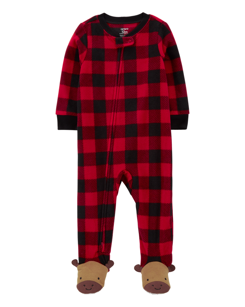 Baby 1 Piece Buffalo Check Fleece Footie Pyjamas
