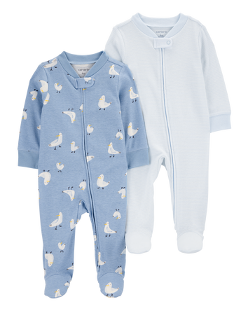 Baby 2-Piece Striped Pelican 2-Way Zip Sleepers, 