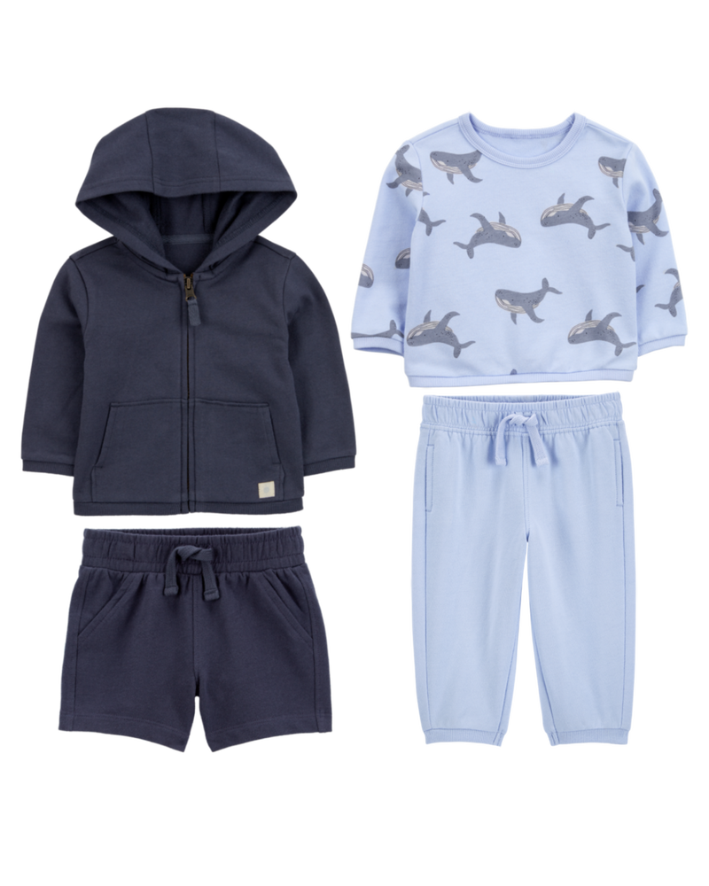 Baby 4-Piece French Terry Mix-and-Match Outfit Set - Blue, image 1 of 11 slides