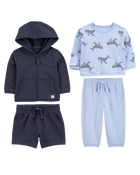 Baby 4-Piece French Terry Mix-and-Match Outfit Set - Blue, image 1 of 11 slides